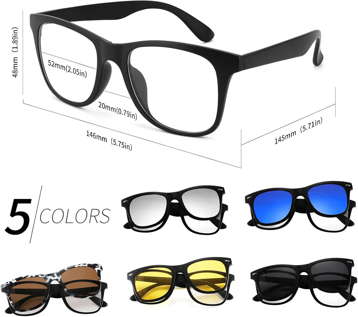 商品图片 13 | B09R13L9H4 | FEISEDY Magnetic Clip on Sunglasses TR90 Frame TAC 5pcs Replacement Lens Set Sunglasses for Men Women B2884