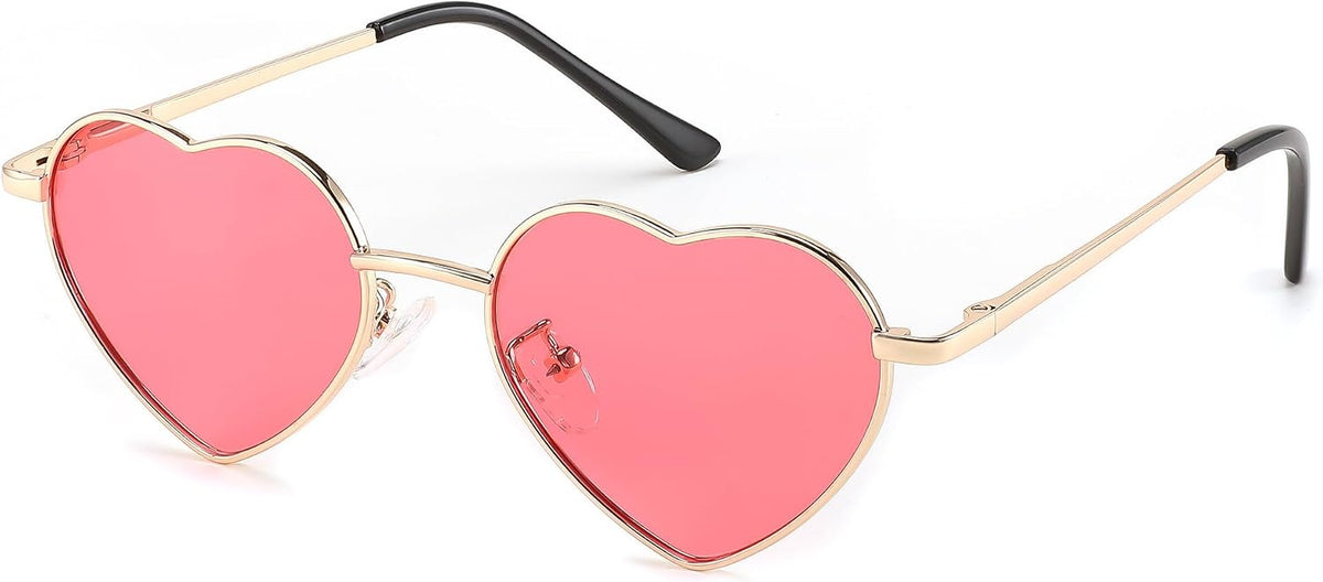 003 Gold Frame/Pink Lens/Gold Temples / 47 Millimeters | B0CGZ8GQ1H | FEISEDY Polarized Heart Sunglasses for Women Men, UV400 Protection B2851