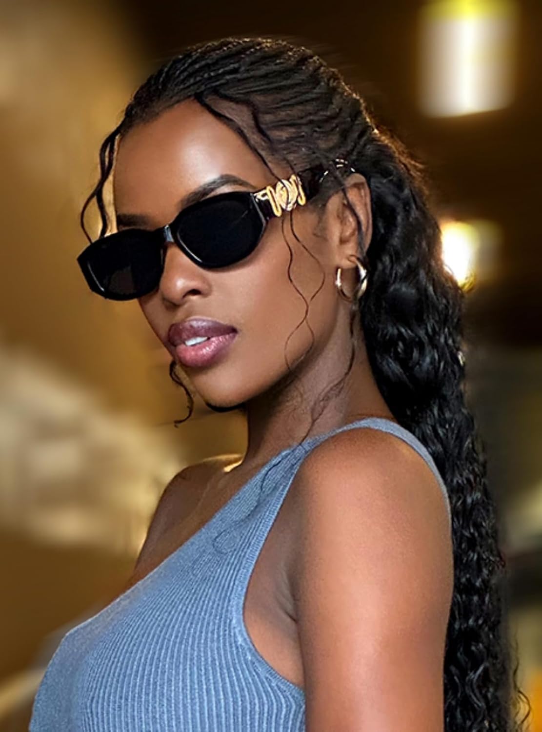 商品图片 16 | B0B5V7T75J | FEISEDY Retro Trendy Rectangle Sunglasses Women Men Narrow Shades B2322
