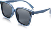 002 Blue / Grey Lens / 55 Millimeters | B0B3WNVSRW | FEISEDY Kids Polarized Square Sunglasses for Boys Girls Vintage Shades UV Protection Trendy Classic Style Sun Glasses B2316
