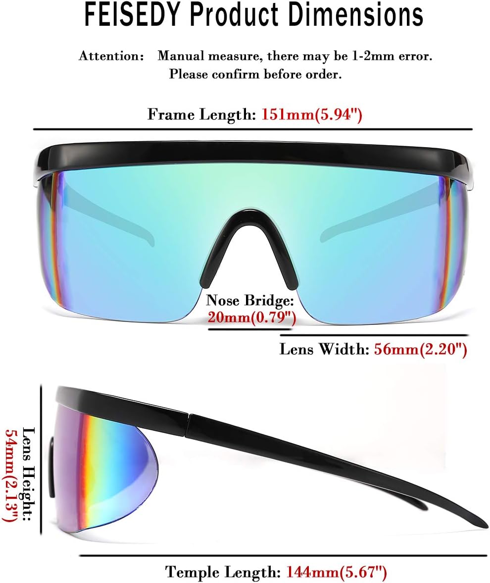 商品图片 13 | B096SD9GGG | FEISEDY Oversized Mirror Shield Sport 80s Sunglasses Ski Goggles Flat Top One Piece Futuristic Visor Women Men B2522
