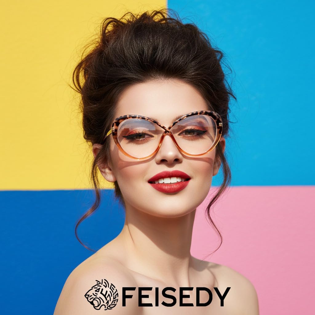 ÉÌƷͼƬ 24 | B0GXZ3356Q | FEISEDY Oversized Cat Eye Blue Light Blocking Glasses for Woman, Retro Cateye Eyeglasses, Stylish Bluelight Glasses B0454