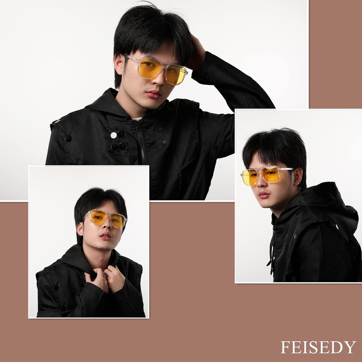 商品图片 8 | B09J8999GR | FEISEDY Retro Square Aviator Sunglasses Women Men 70s Vintage Trendy Plastic Frame Sun Glasses B2835