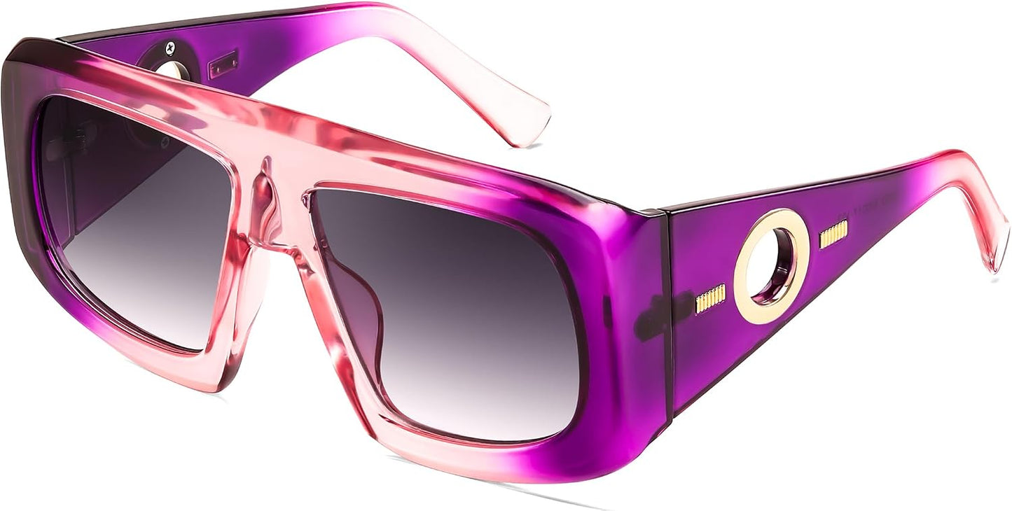 Purple Pink / 53 Millimeters | B0CYX469KR | FEISEDY Retro Oversized Avaitor Sunglasses for Women Men Bold Thick Frame Flat Top Shades B0126