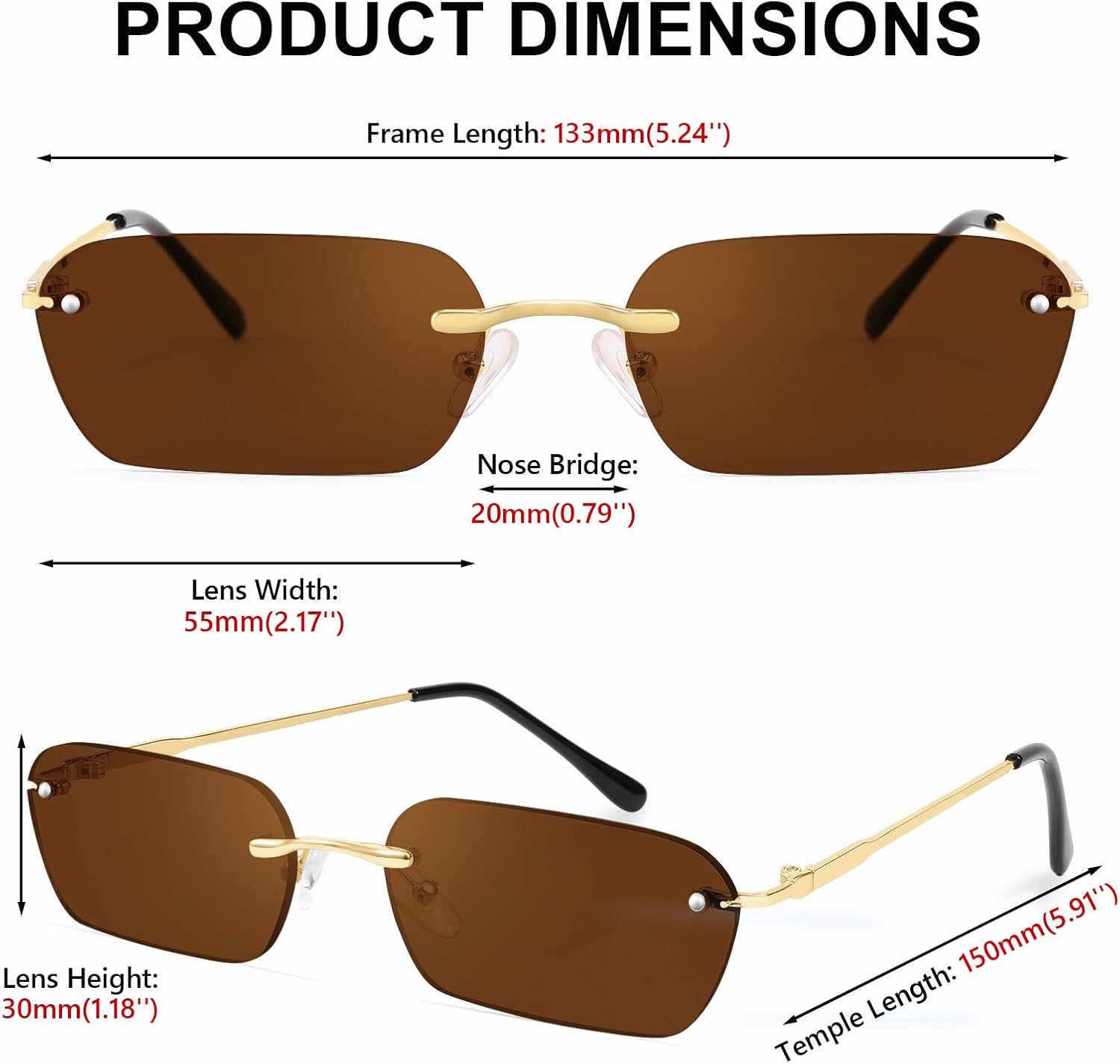 商品图片 79 | B0CY2Q4VW1 | FEISEDY Rimless Sunglasses Y2K Retro Small Narrow Rectangle Shades B2643