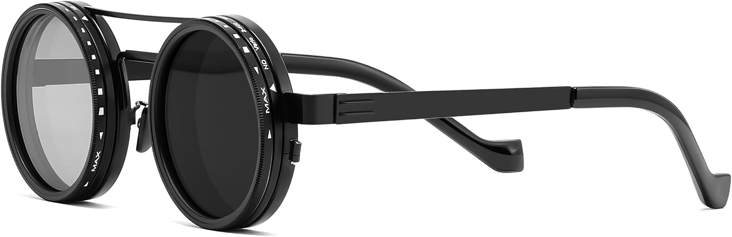 Black Aviator 0319 / 46 Millimeters | B0FK4P7ST9 | FEISEDY Adjustable Sunglasses Polarized Men, Round Metal ND Filter B1400