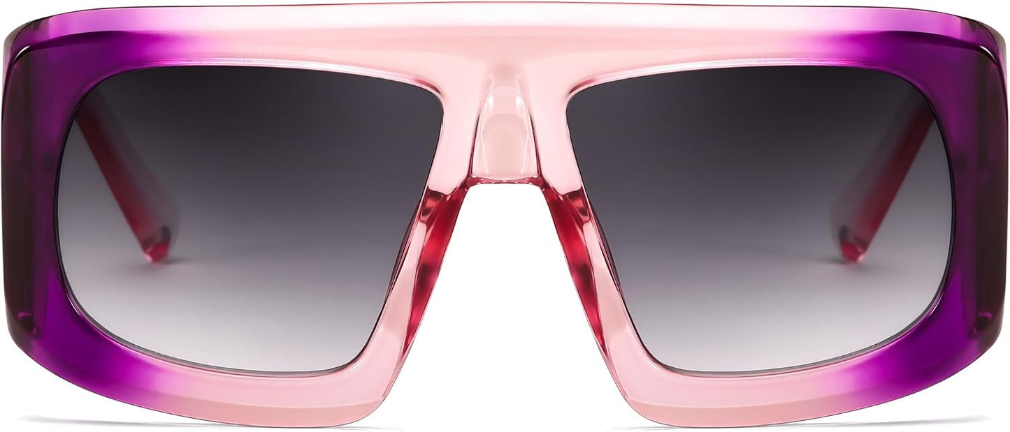 商品图片 10 | B0CYX6Y87W | FEISEDY Retro Oversized Avaitor Sunglasses for Women Men Bold Thick Frame Flat Top Shades B0126