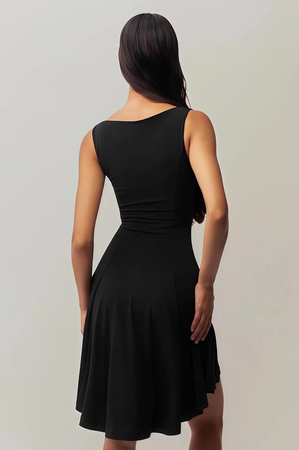 商品图片 4 | B0GXV3NZYW | Women's Boat Neck Dress Summer Sleeveless Ruched Waist Asymmetrical Hem Elegant Classy Cocktail Graduation Short Dress