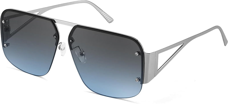 Silver Frame Blue Lens / 62 Millimeters | B0CP2666ZB | FEISEDY Trendy Aviator Sunglasses for Women Men Retro Metal Rimless Frame Square Shades B2985