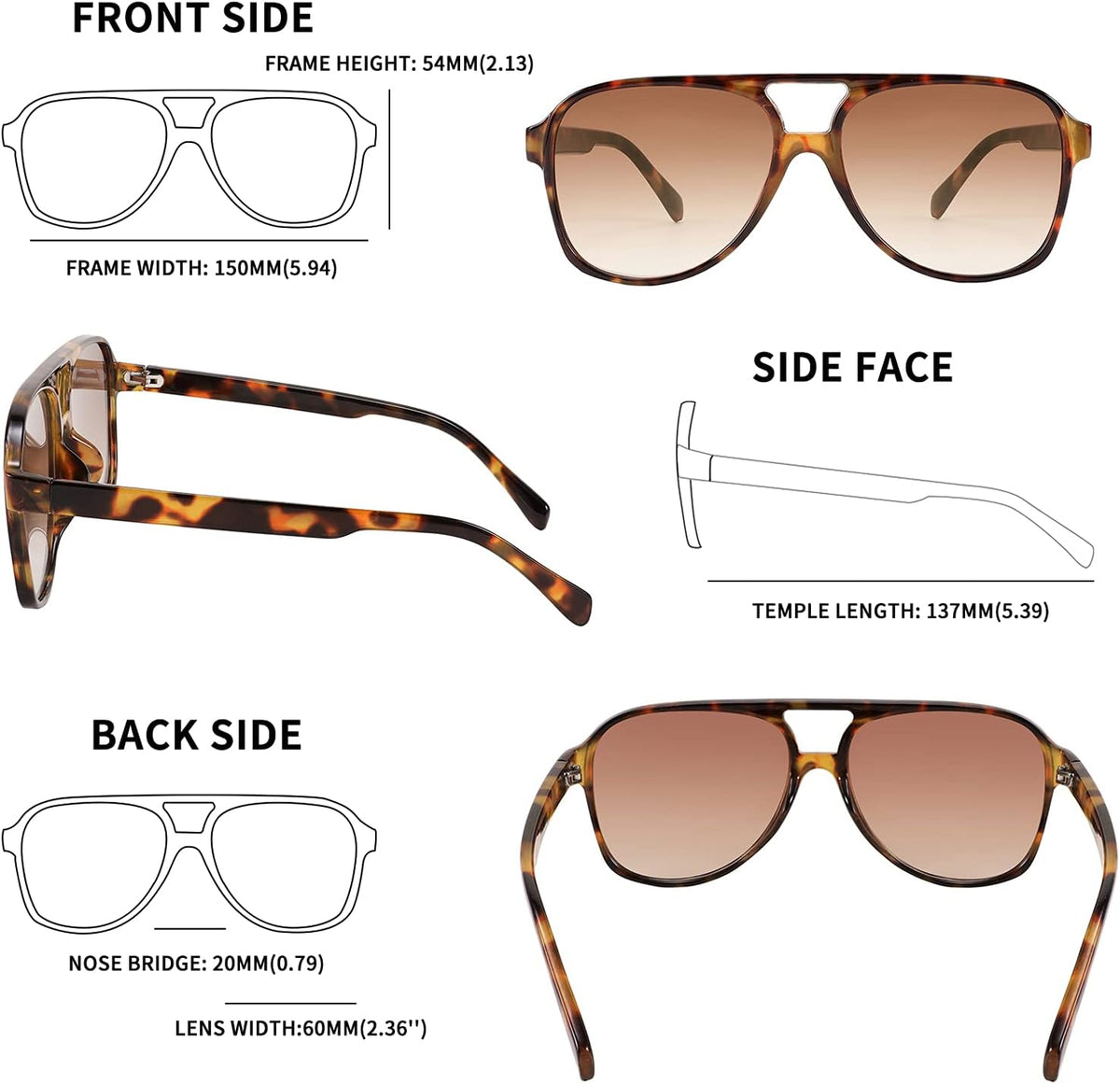 ÉÌƷͼƬ 12 | B0CB543WBD | FEISEDY Vintage Retro 70s Plastic Aviator Sunglasses Women Men Classic Large Squared Frame B2751