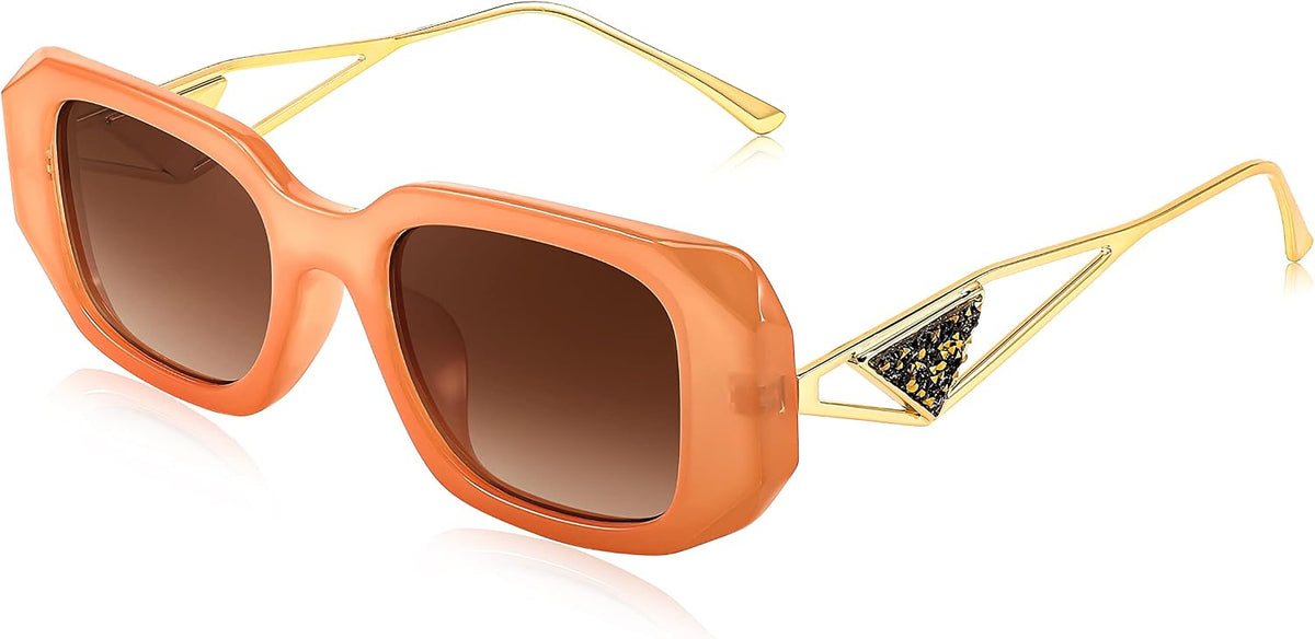 003 Orange Frame/Gradient Brown Lens / 51 Millimeters | B0BV68HF8N | FEISEDY Retro Rectangle Sunglasses for Women Trendy Small Square Sunglasses 90s Vintage Shades B2968