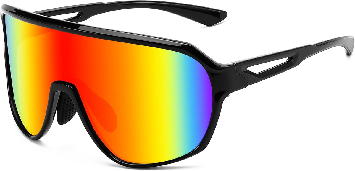 Black Frame Red Mirrored Lens / Large | B0D5D5V94D | FEISEDY Sports Sunglasses for Men and Women,Oversized One Piece Reflective Lens Cycling Sunglasses B0178