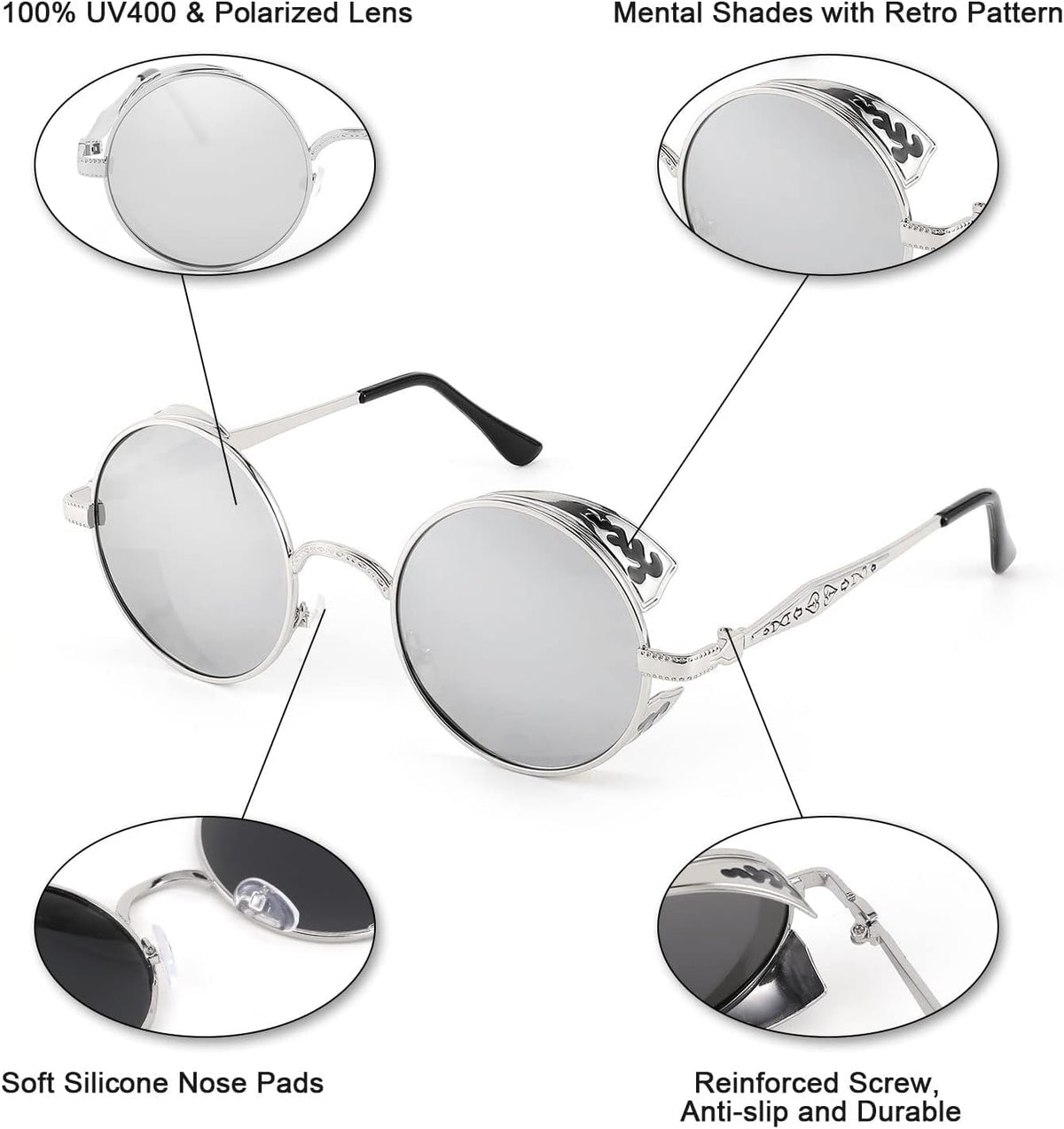 ÉÌƷͼƬ 20 | B0CHLX78KB | FEISEDY Retro Steampunk Sunglasses for Men Women, Round Metal Frame Gothic Vintage Style B2820