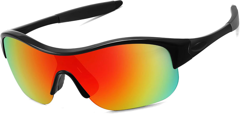 03 Black Frame Red Mirrored Lens Red Legs / Large | B0CZ7Y96D2 | FEISEDY Polarized Sports Sunglasses for Kids Youth Baseball Cycling Running Glasses for Boys Girls Age 3-12 B0142