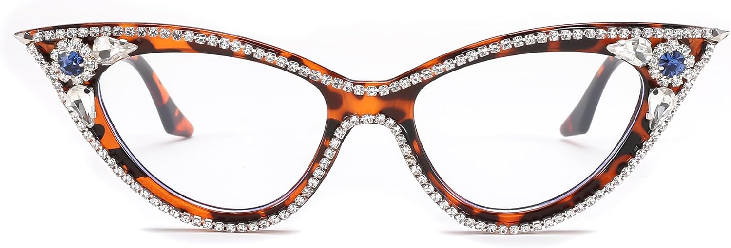 商品图片 17 | B0CQ55685Z | FEISEDY Diamond Blue Light Blocking Glasses Cat Eye Rhinestone Women Glasses Frame Anti Eyestrain Computer Eyewear B0070