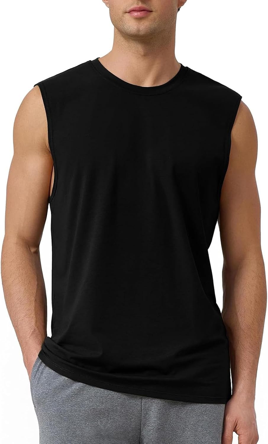 Large / Black | B0GLPSKB94 | Men's Tank Top - Quick-Dry Breathable Sleeveless Shirt for Gym Running Workout, Loose Fit Round Neck Active Undershirt