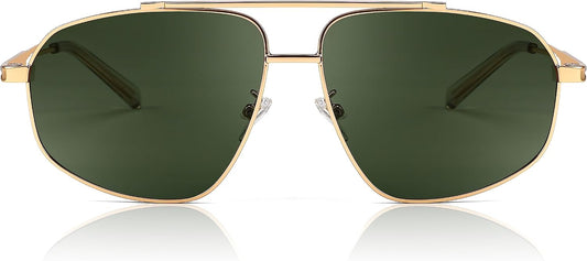 001 Gold Frame/Dark Green Lens / 58 Millimeters | B0BZH1PV1T | FEISEDY Retro Aviator Polarized Sunglasses Women Men 90s Small Vintage Shades Trendy Mirrored Sunglasses B2364