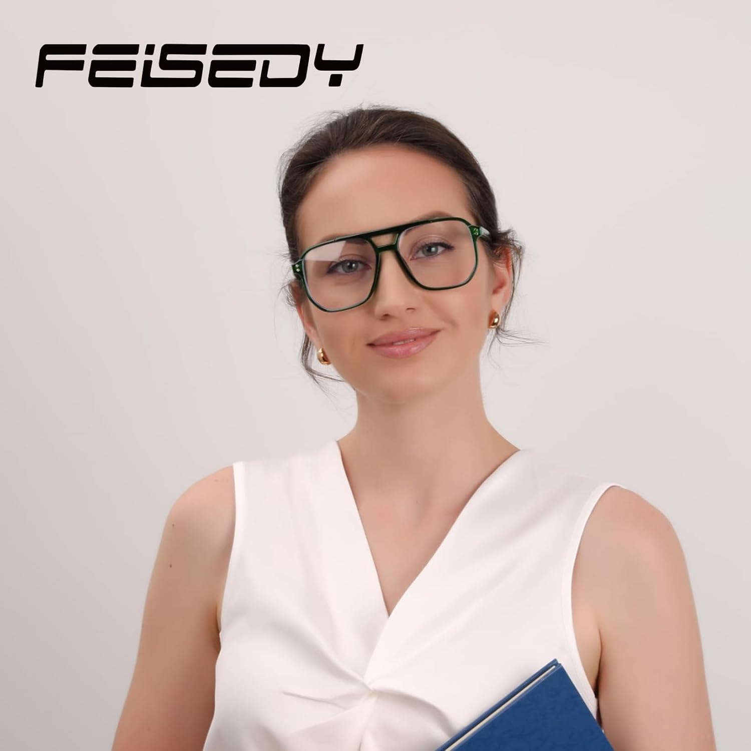 商品图片 11 | B0FWXP3HKW | FEISEDY Fashion Aviator Blue Light Reading Glasses for Woman Men B0318 | Square Pilot Computer Glasses, Anti Eyestrain Glare Readers