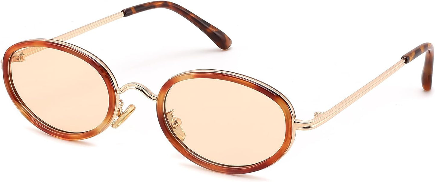Tortoise Frame Champagne Lens / 52 Millimeters | B0H2XMFV47 | FEISEDY 90s Retro Oval Cat Eye Sunglasses UV400 Small Face B0450