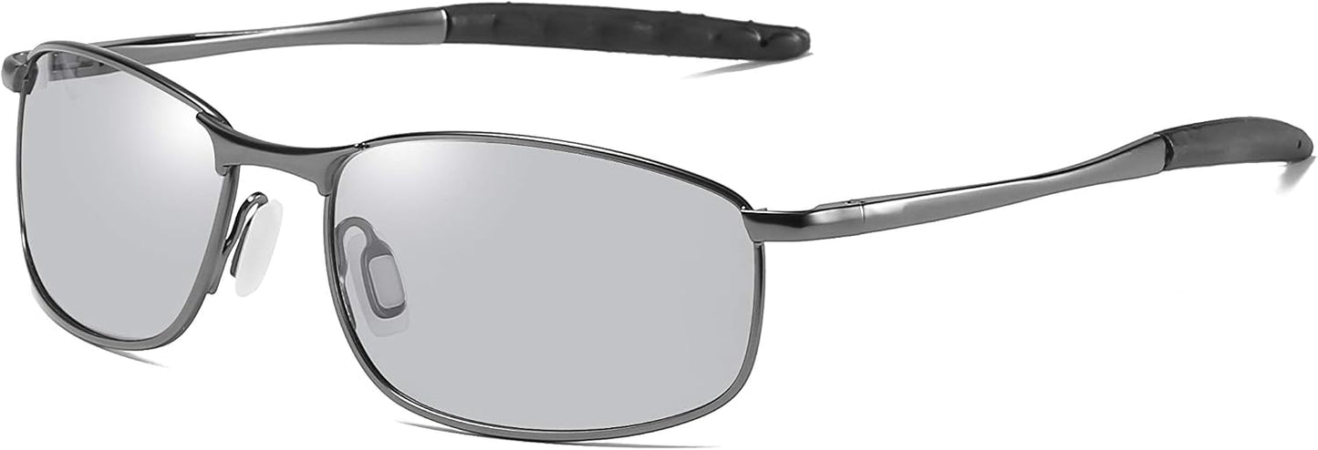 Gun Ash Photochromic / 58 Millimeters | B07GSPQ4GS | FEISEDY Rectangle Polarized Square Sunglasses for Men Women B2444