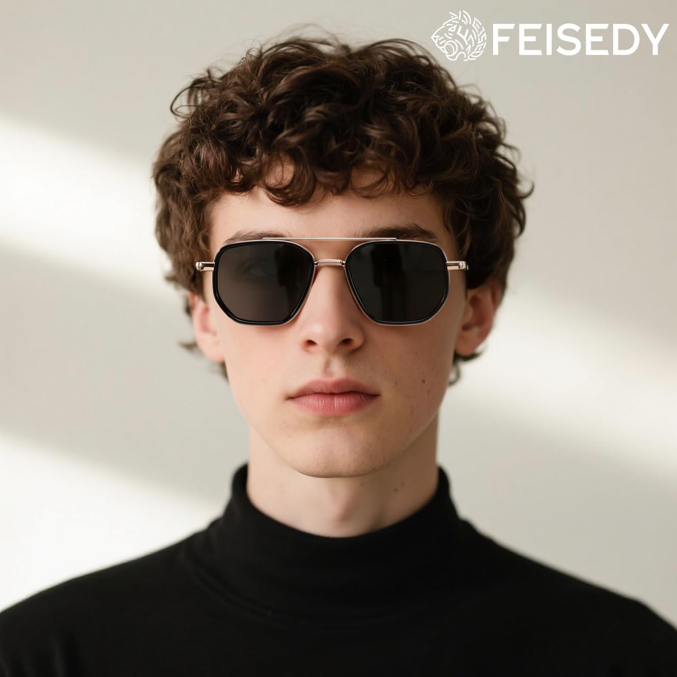 商品图片 11 | B0FQ4Y7FV6 | FEISEDY Polarized Aviator Sunglasses for Women Men Square TAC Lens B0329 | UV400 protection, Lightweight, Military-grade durability, Spring temples, Climate Pledge Friendly, Driving, Beach