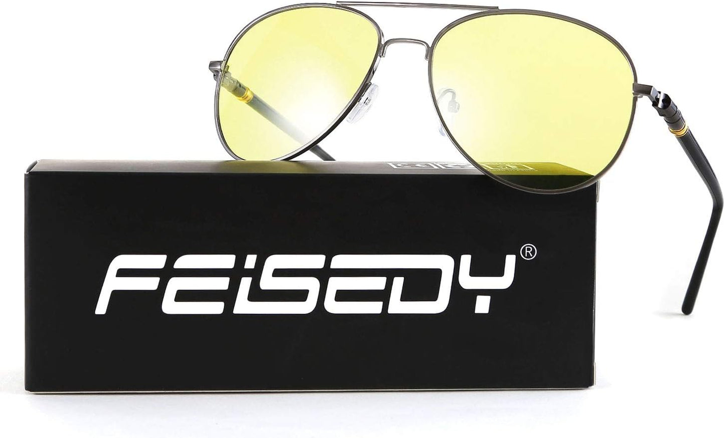 商品图片 2 | B08GCRH9HB | FEISEDY Aviator Polarized Night Driving Sunglasses Anti Glare Yellow Lens B2668