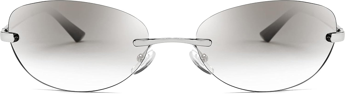 商品图片 10 | B0BZPBKFF1 | FEISEDY Trendy Rimless Oval Sunglasses for Women Men Retro 90s Eyewear Frame Y2K Glasses B2393