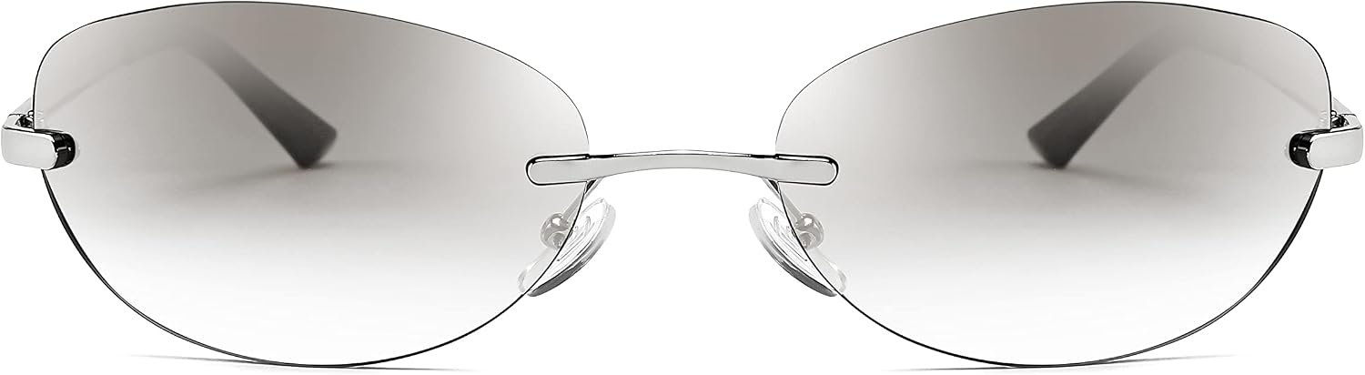商品图片 10 | B0BZPBKFF1 | FEISEDY Trendy Rimless Oval Sunglasses for Women Men Retro 90s Eyewear Frame Y2K Glasses B2393