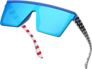 Blue Mirror & Flag / 60 Millimeters | B0CVXBBNVQ | FEISEDY Oversized Sunglasses Mens Womens Flat Top Square Trendy Visor Shades UV400 B2470