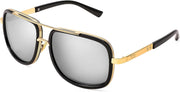 003 Gold Frame/White Mirrored Lens / 57 Millimeters | B0B681T3DS | FEISEDY Retro Trendy Aviator Sunglasses Women Men Classic Vintage Square Sunglasses 70s Large Metal Shades B2321