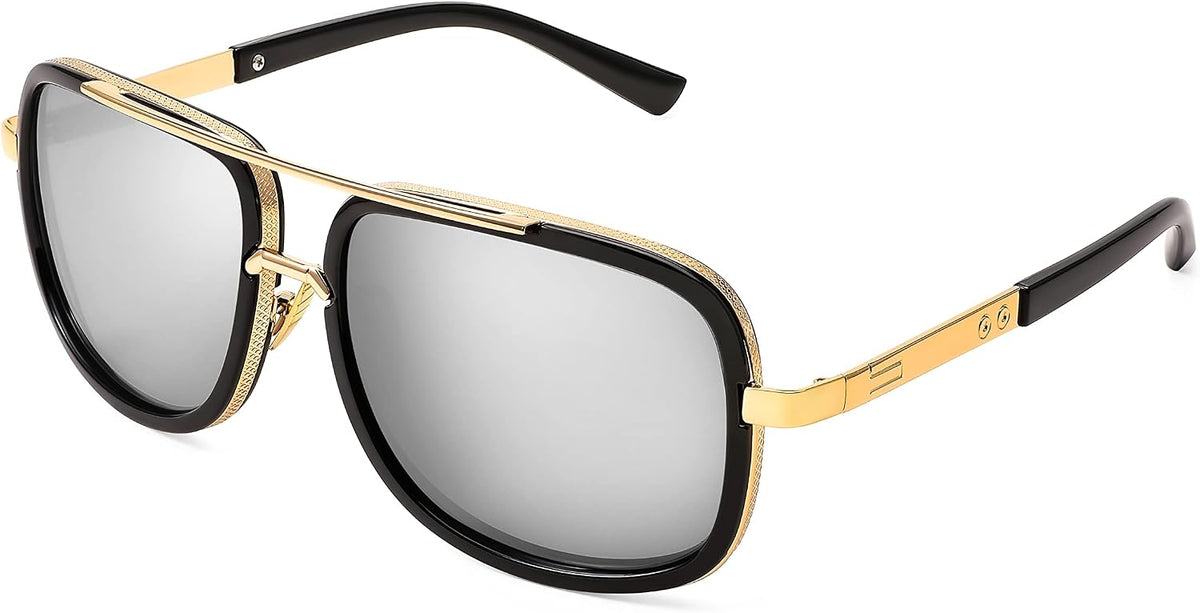 003 Gold Frame/White Mirrored Lens / 57 Millimeters | B0B681T3DS | FEISEDY Retro Trendy Aviator Sunglasses Women Men Classic Vintage Square Sunglasses 70s Large Metal Shades B2321