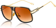 Golden Black/Brown / 58 Millimeters | B0FLQ31HK3 | FEISEDY Sunglasses Mens Oversized Retro Metal Steampunk Shades Sunnies Fishing Driving B0272