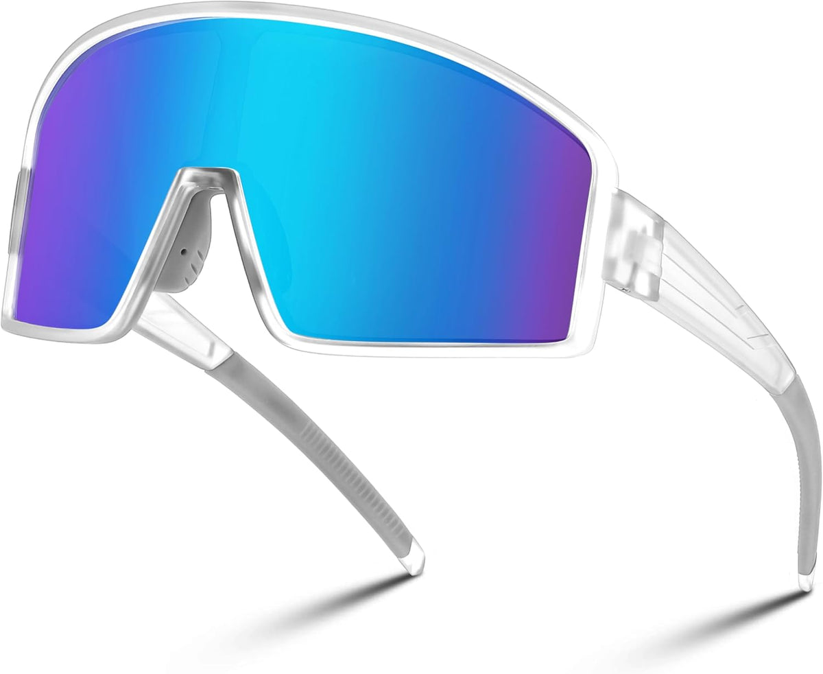 Transparent Frame Blue Mirror Lens / Large | B0CTTNHTKX | FEISEDY Polarized Sports Sunglasses for Men Women Youth Cycling Glasses Baseball Softball Sunglasses B2368