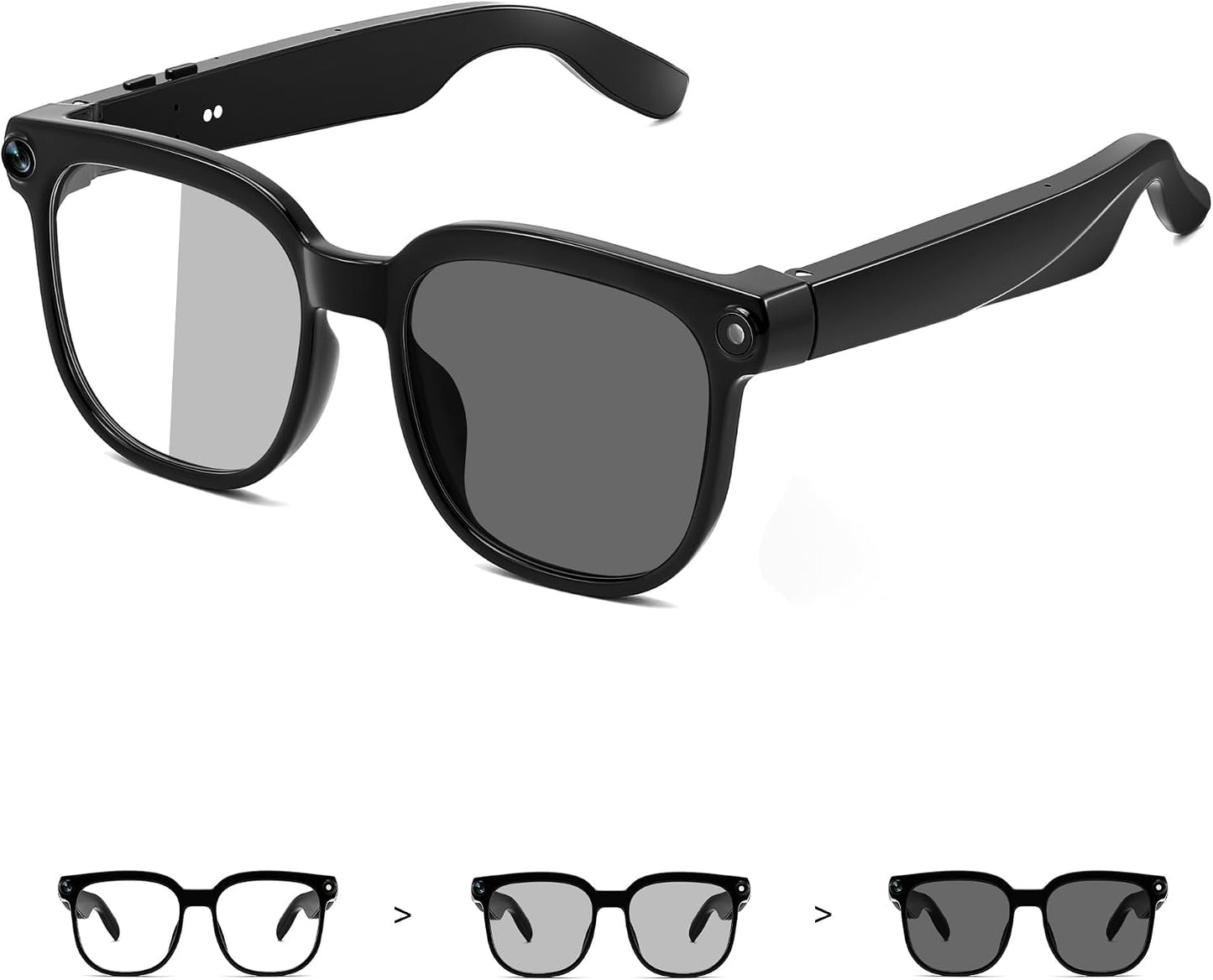 Photochromic Lenses | B0H11TXL5T | FEISEDY AI Smart Glasses with Camera, Real-Time Translation&Recording, AI Assistant, Open-Ear Bluetooth Audio, Photo Capture, Smart Eyewear for Travel Business & Daily Use B1736 (Photochromic Lenses)