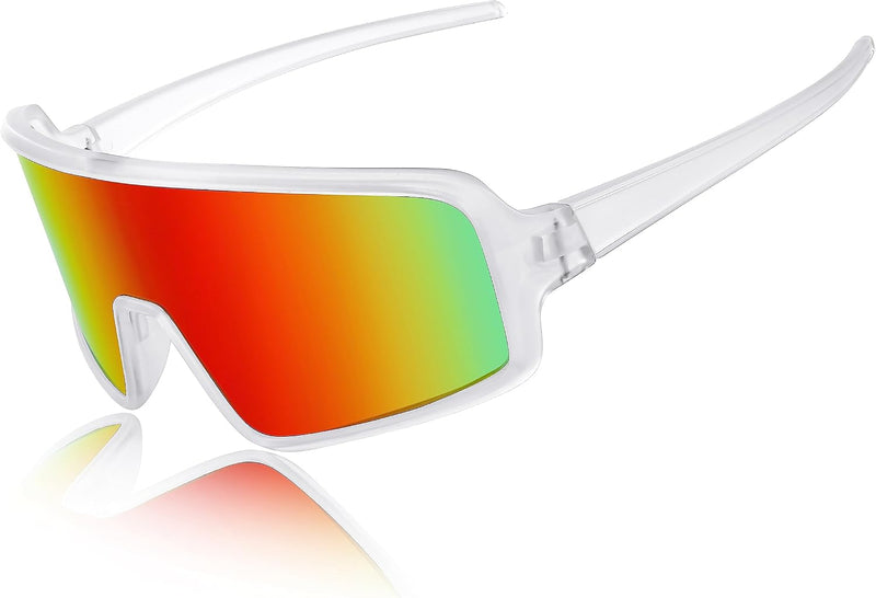05 Clear Frame With Red Mirror Lens / 75 Millimeters | B0C5XNSS4C | FEISEDY Men Women Sports Sunglasses Baseball Sun Glasses Cycling Fishing Running Trekking 80s 90s Youth Visor UV400 B2962