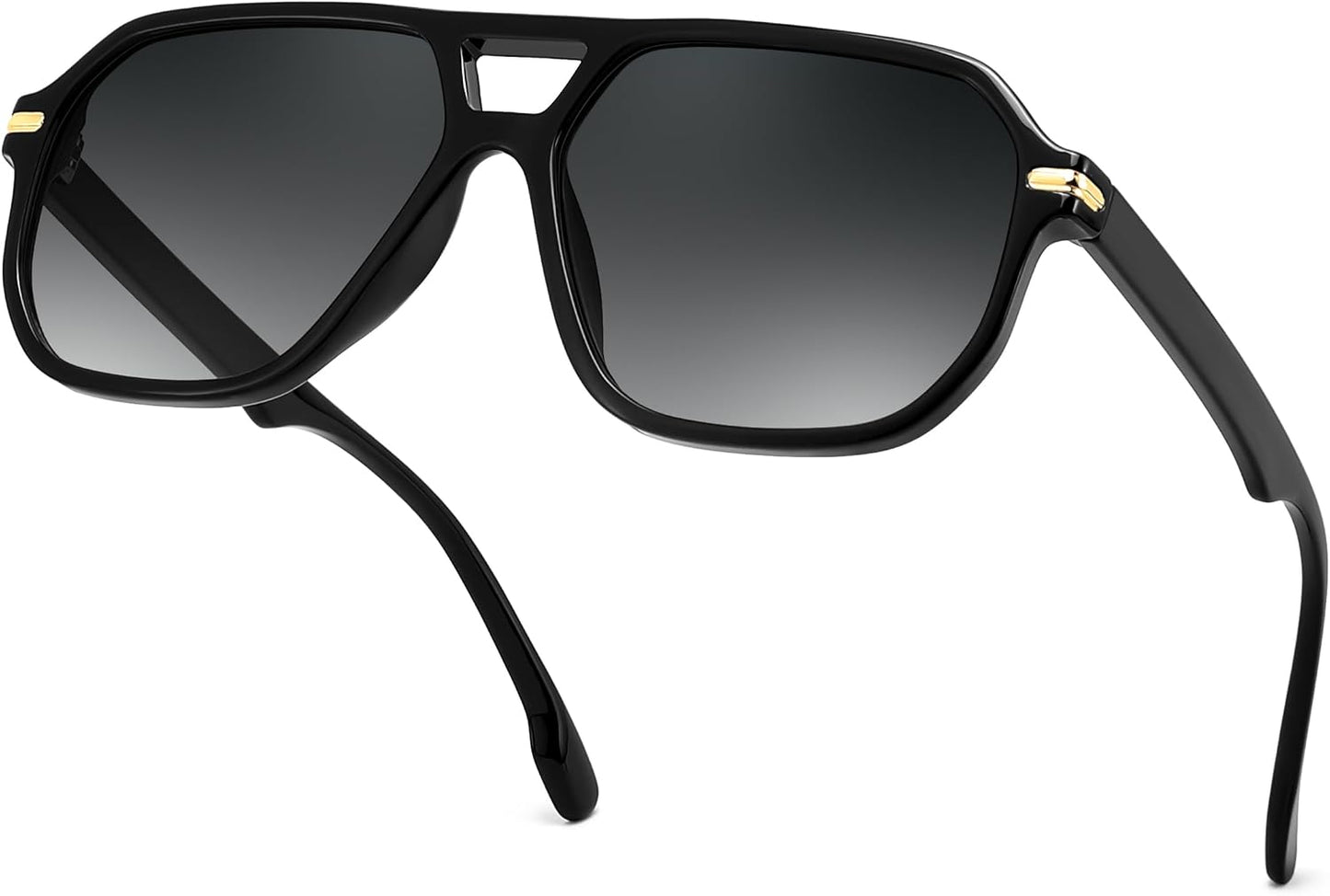 Black Frame + Gradient Grey Lens / 58 Millimeters | B0GTPGJGPY | FEISEDY Women Men Aviator Sunglasses UV400 Protection, Retro Trendy Square Frame for Driving Fishing Outdoor Daily B0425