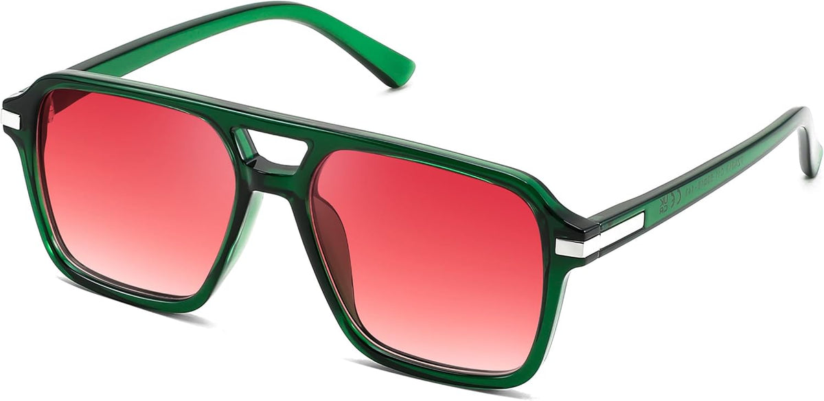 Transparent Green Frame & Rose Pink Lens / 53 Millimeters | B0H1WFRN8P | FEISEDY Retro Square Aviator Sunglasses Women Men 70s Trendy B0434