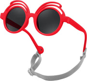 Red Frame | Grey Lens / 39 Millimeters | B0CQC4Y5NN | FEISEDY Baby Polarized Round Sunglasses Flexible Rubber Shades with Strap for Infant Toddler Newborn Age 0-24 Months B0060