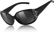 Black Frame & Grey Lens / 57 Millimeters | B0FZT3PJKY | FEISEDY Women's Polarized Sunglasses Wrap Around Rhinestone Design Fashion Sunnies UV400 Protection B1091