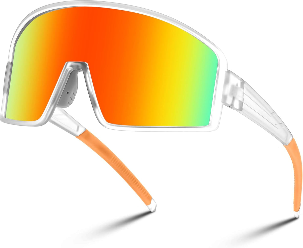 Transparent Frame Yellow Mirror Lens / Large | B0CTSR6L5Z | FEISEDY Polarized Sports Sunglasses for Men Women Youth Cycling Glasses Baseball Softball Sunglasses B2368