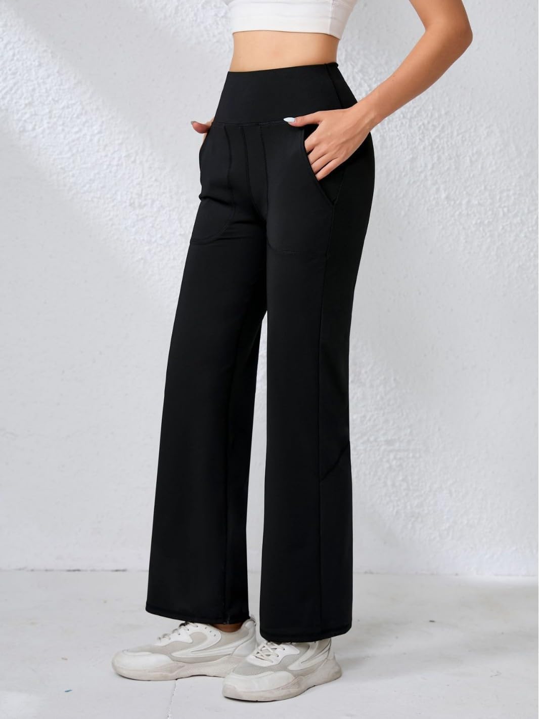 商品图片 5 | B0GPQJ2YK8 | Wide Leg Pants for Women, Petite High Waist Yoga Leggings with Pockets, Tummy Control Workout Pants Lounge Sweatpants