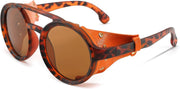 008 Leopard Frame | Tea Lens | Orange Leather / 48 Millimeters | B0C5XJ1N28 | FEISEDY Retro Round Steampunk Sunglasses Women Men Leatherwear B2532