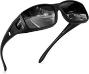 Black/Grey / 60 Millimeters | B0FDG166W2 | FEISEDY Polarized Fit Over Glasses Sunglasses Men Women Wrap Around B2593
