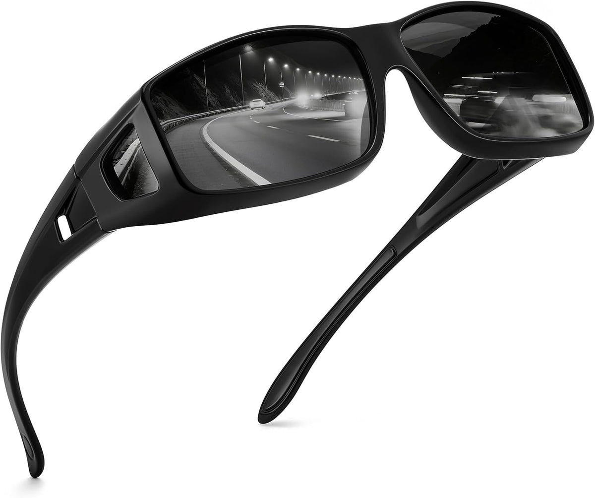 Black/Grey / 60 Millimeters | B0FDG166W2 | FEISEDY Polarized Fit Over Glasses Sunglasses Men Women Wrap Around B2593
