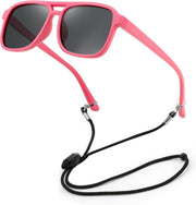 06 Pink / 48 Millimeters | B0D3L2M417 | FEISEDY Kids Polarized Sunglasses Flexible TPEE Rubber Toddler Aviator Shades with Strap for Boys Girls Age 3-9
