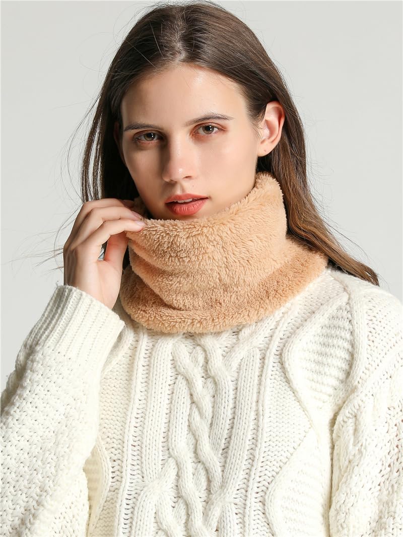 商品图片 4 | B0FYFJX4MF | Winter Scarf for Women, Neck Warmer Gaiter, Soft Coral Fleece Thermal Neck Wrap, Beige Pullover Style for Cold Weather