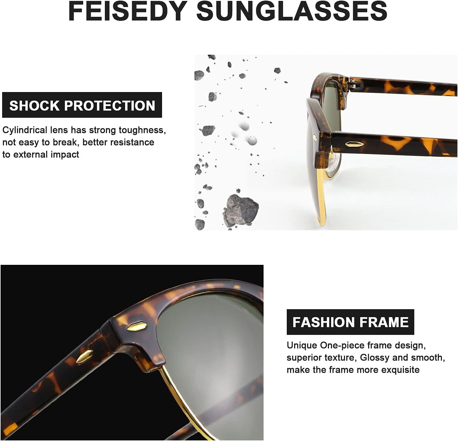 商品图片 6 | B093PN4RN2 | FEISEDY Sunglasses for Men Women Finish Semi-Rimless Frame Driving Sun glasses Mirror Lens 100% UV Blocking B2242 (3 Pack)