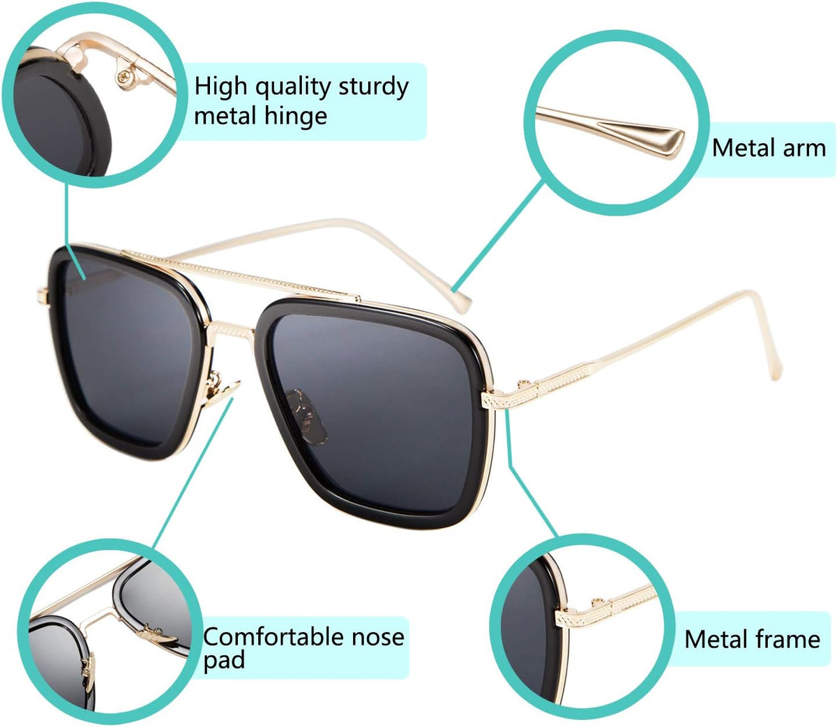 ÉÌƷͼƬ 3 | B07VFM34S4 | FEISEDY Retro Aviator 70s Pilot Sunglasses Men Trendy Women Square Sun Glasses Driving Outdoors B2510