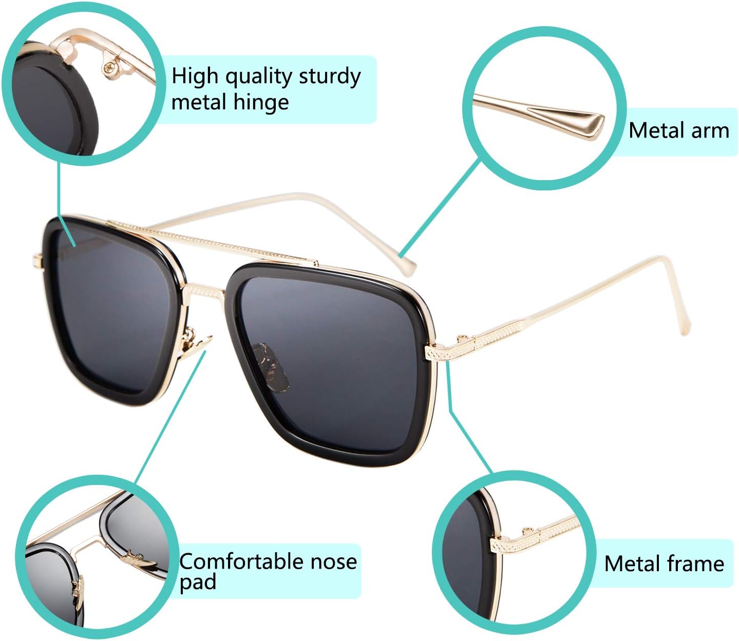 商品图片 3 | B07VFM34S4 | FEISEDY Retro Aviator 70s Pilot Sunglasses Men Trendy Women Square Sun Glasses Driving Outdoors B2510