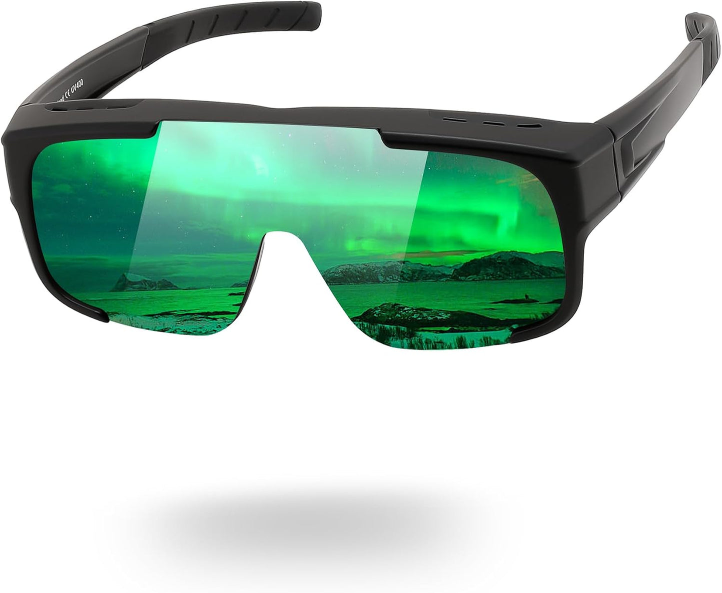 04 Black Frame/Green Mirrored Lens / Large | B0FY3588YN | FEISEDY Polarized Fit Over Glasses Sunglasses for Men Women, Sports Wrap Around for Driving Cycling Fishing B0315